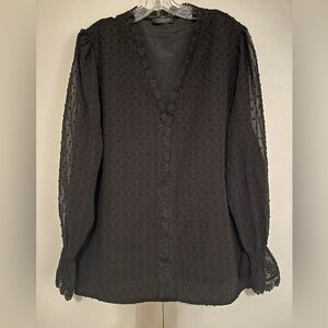 Chic Black Textured V-Neck Blouse